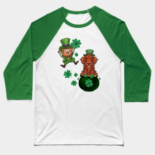 St Patricks Day Leprechaun & Irish Setter Lucky Shamrocks Baseball T-Shirt